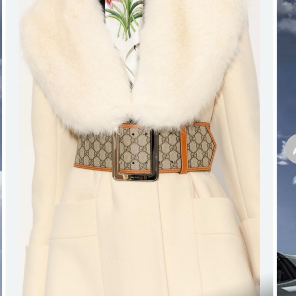 New Gucci Cream and Brown Designer Belt with Geometric Pattern